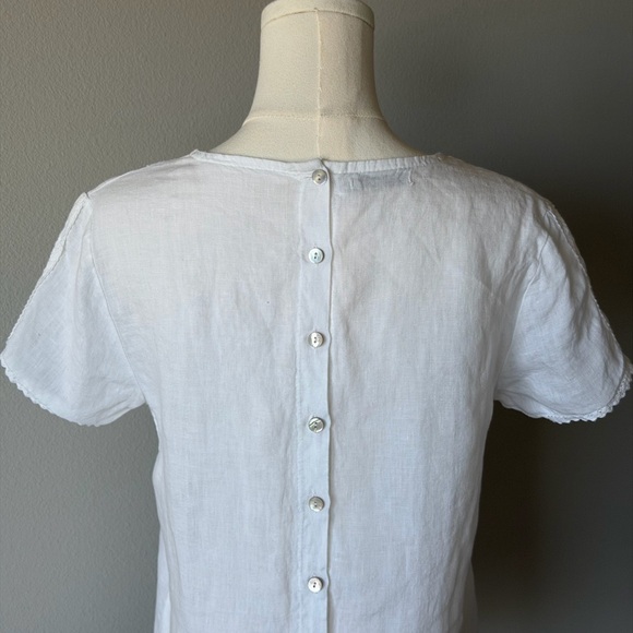 Chic Laura Bianchi White Linen Back Buttons Lace Trim Short Sleeve Women's Top-S - Picture 7 of 15